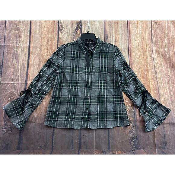 Buffalo David Bitton Shirt Womens Small Gray Green Plaid Flannel Button Up NEW - Picture 1 of 12
